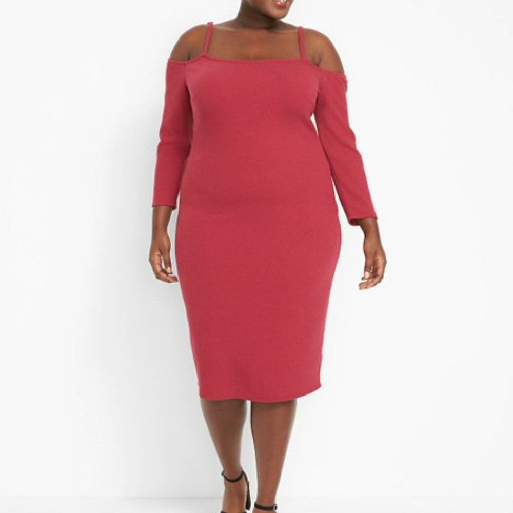 Long Sleeve Cold Shoulder Rib Bodycon 18/20
